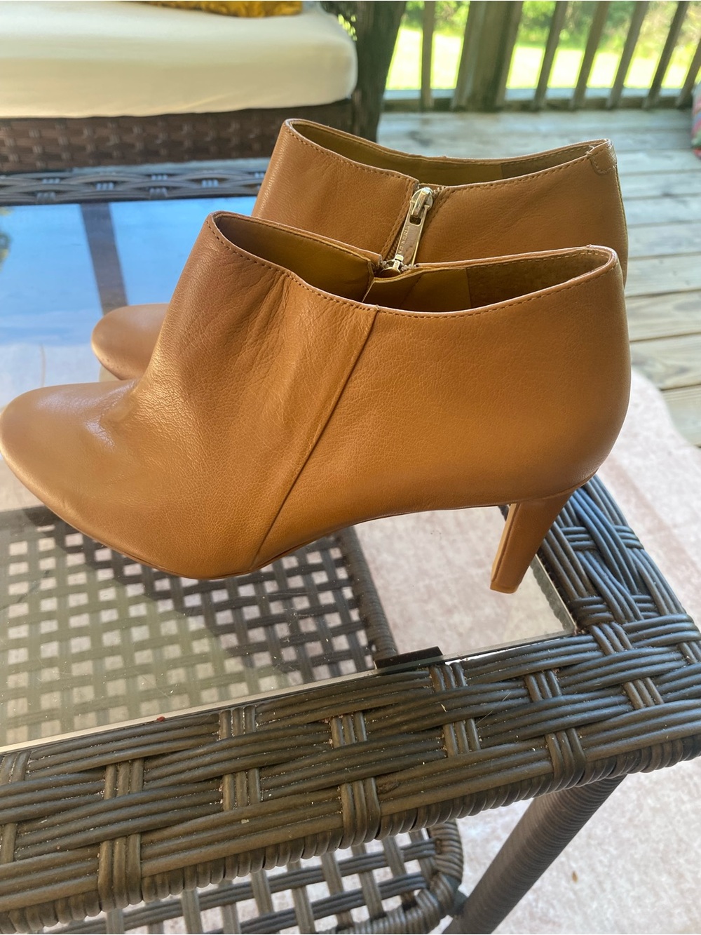 Vince Camuto Tan Leather Ankle Booties with Side Zip